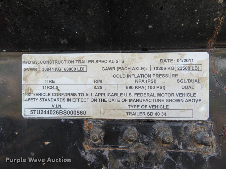 image for item DE8031 2011 Construction Trailer Specialist, Inc. SD-40-34 side dump trailer