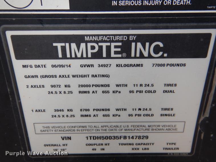 image for item DG5767 2015 Timpte T5062 double hopper bottom grain trailer