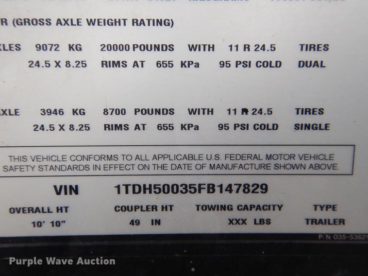 image for item DG5767 2015 Timpte T5062 double hopper bottom grain trailer