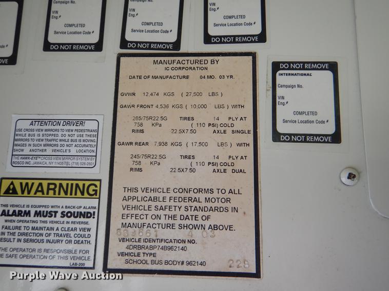 image for item DG1060 2004 International school bus