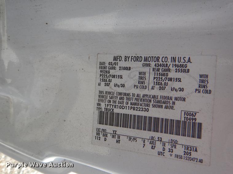 image for item DG1065 2001 Ford Ranger pickup truck