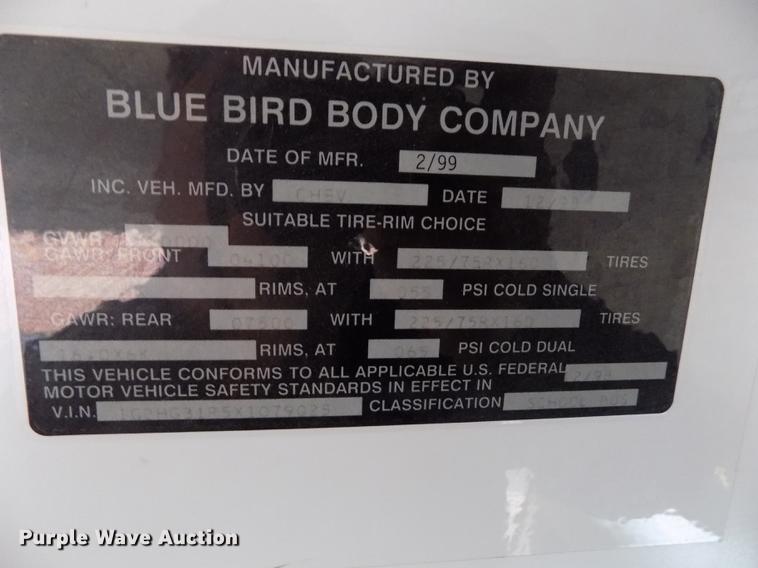image for item FG9389 1999 Chevrolet Express 3500 school bus