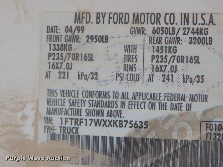 image for item FH9398 1999 Ford F150 XL pickup truck