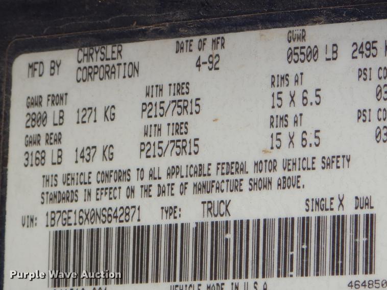 image for item FH9401 1992 Dodge D150 pickup truck