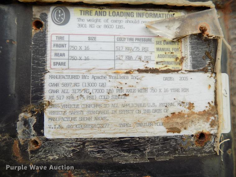 image for item DB9684 2005 Apache 51173 equipment trailer