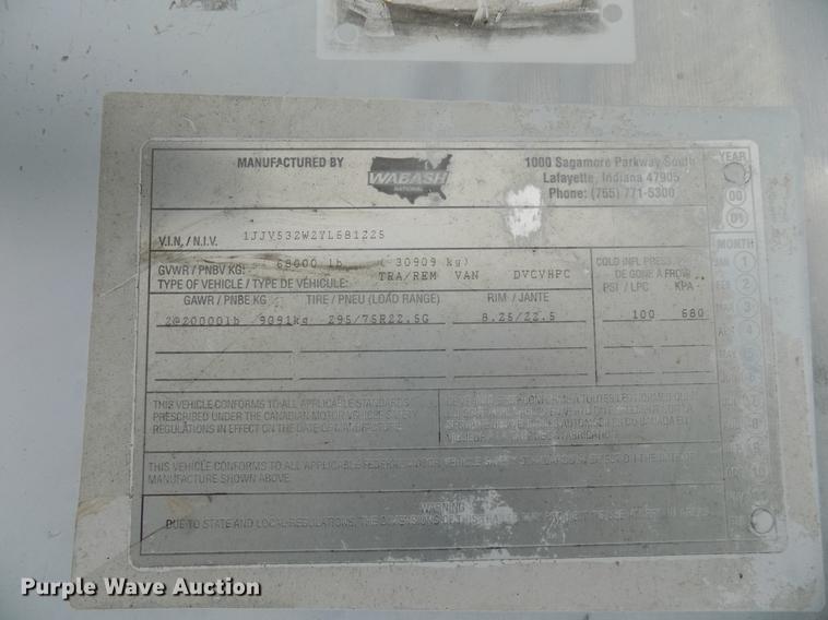 image for item DB9689 2000 Wabash Bison dry van trailer