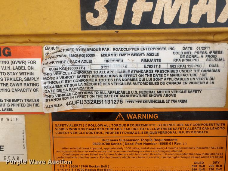 image for item DD7017 2011 Diamond C Fleetneck 31FMAX equipment trailer