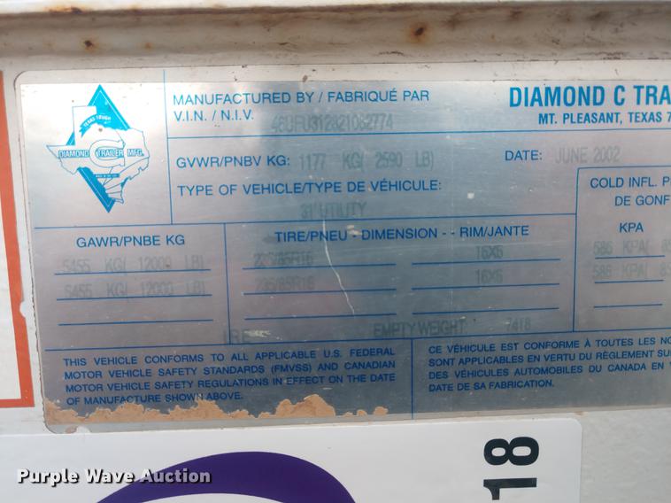 image for item DD7018 2002 Diamond C Fleetneck equipment trailer