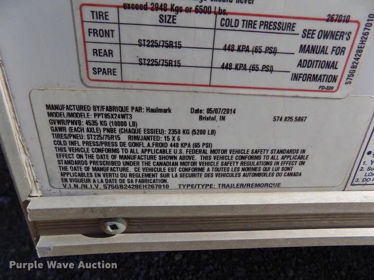 image for item DE1173 2014 Haul Mark Passport PPT85X24WT3 enclosed cargo trailer