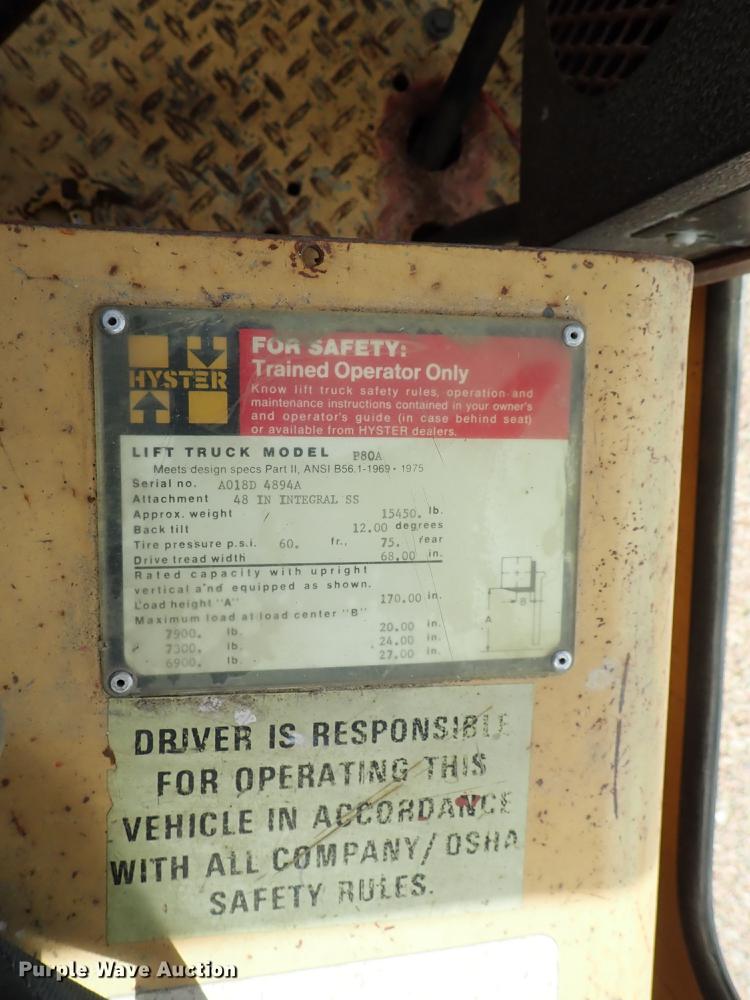 image for item DF1179 Hyster P80A forklift