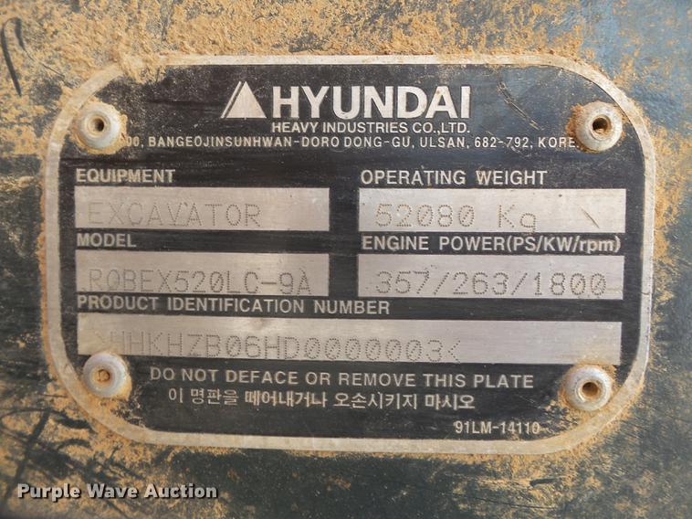 image for item DD2252 2013 Hyundai Robex 520LC-9A excavator