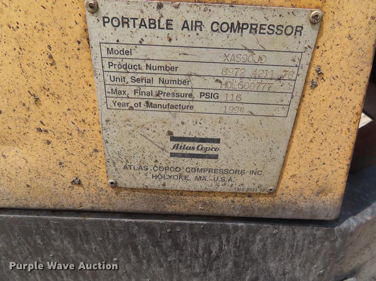 image for item DE3442 1994 Atlas Copco XAS 90 air compressor