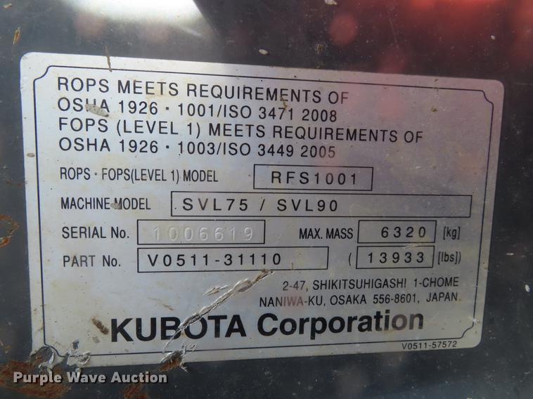 image for item DE3511 2013 Kubota SVL75 skid steer