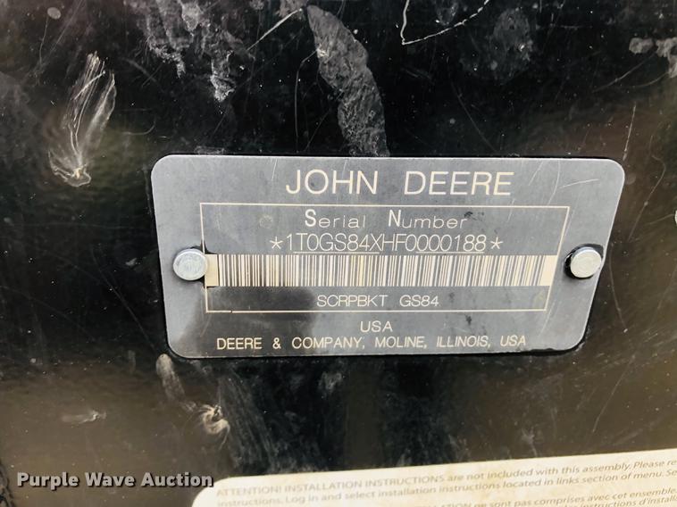 image for item DF6588 John Deere Worksite Pro GS84 skid steer grapple bucket