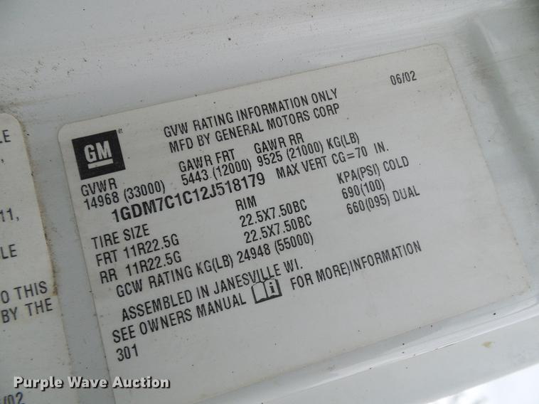 image for item DF7232 2002 GMC T7500 asphalt patch truck