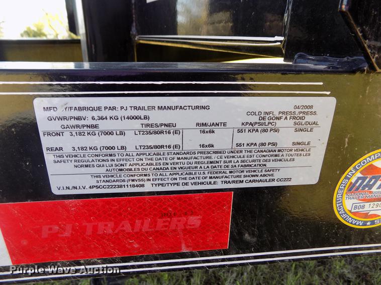 image for item FG9490 2008 PJ CC222 utility trailer