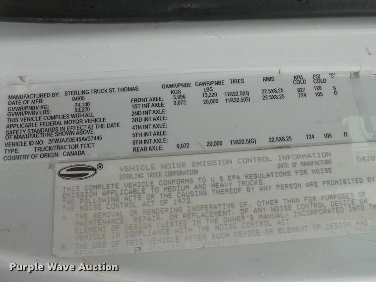 image for item CD9611 2005 Sterling L-Line semi truck