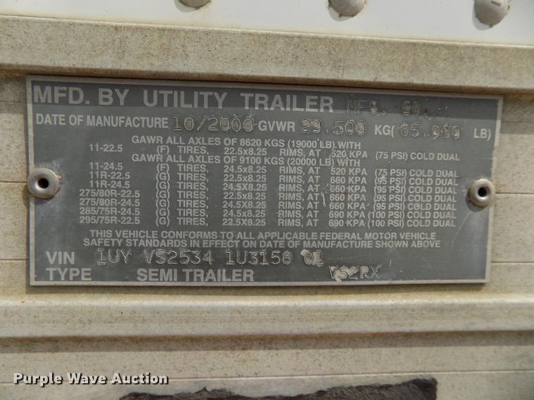image for item DE7672 2001 Utility VS2RX refrigerated van trailer