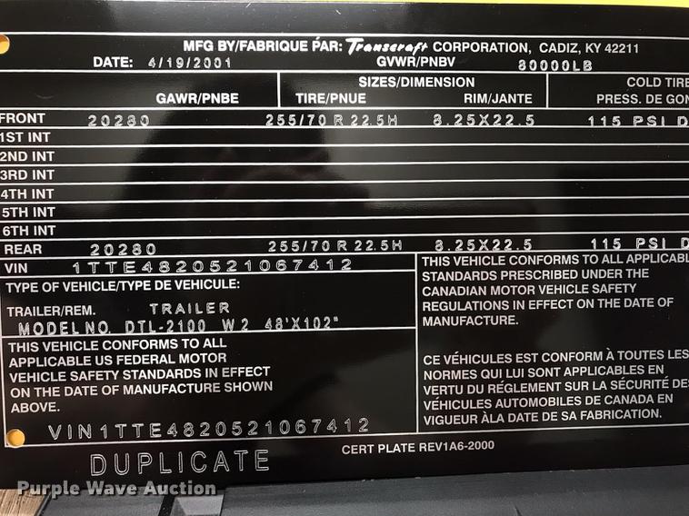 image for item FM9341 2002 Transcraft drop deck trailer