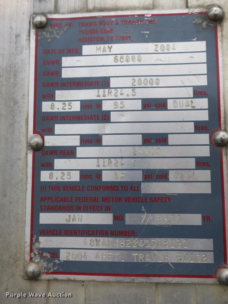 image for item DB8757 2004 Travis walking floor trailer