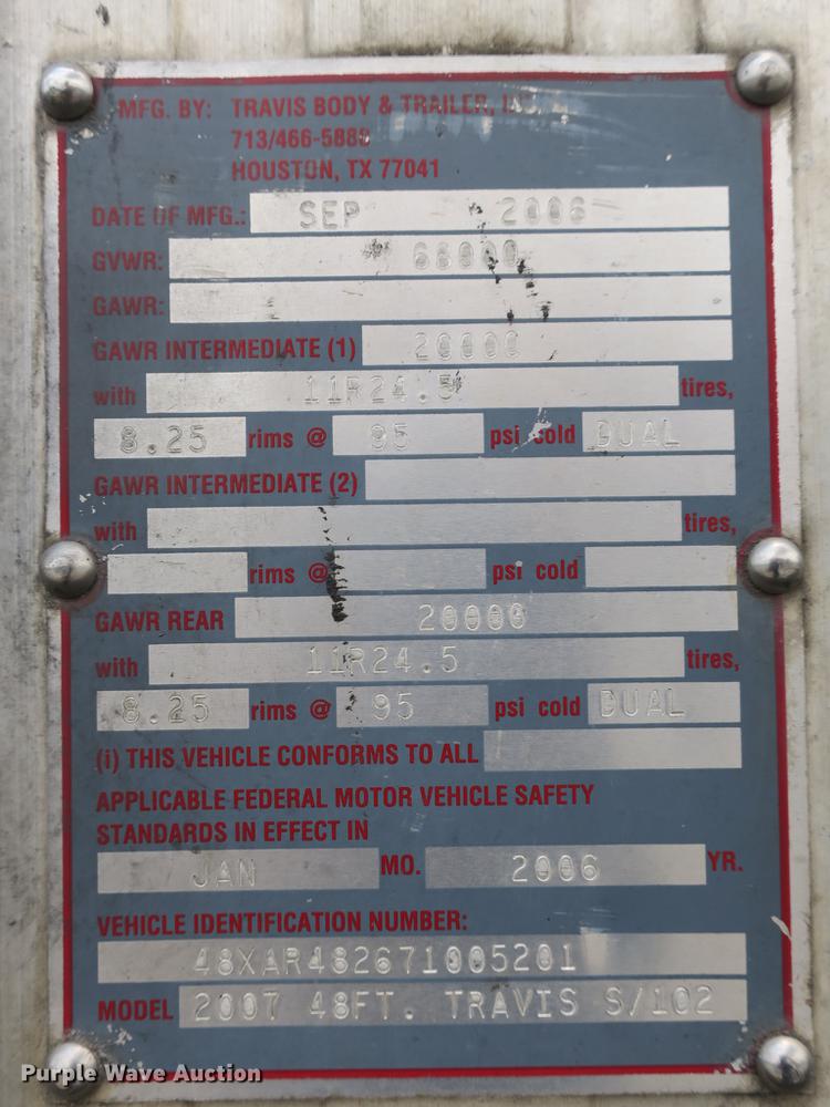 image for item DB8758 2007 Travis walking floor trailer