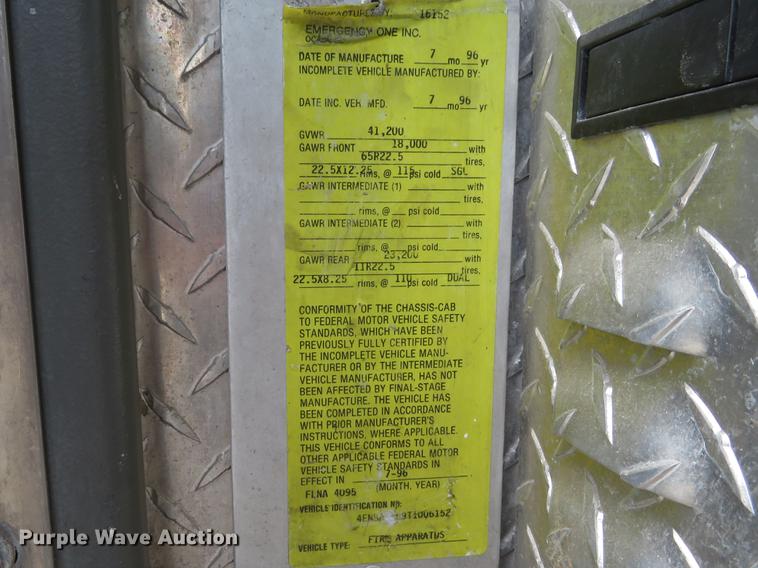 image for item DE8040 1996 Emergency One fire truck