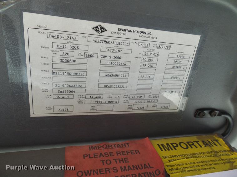 image for item DF7311 1995 Spartan DA405-2142 fire truck