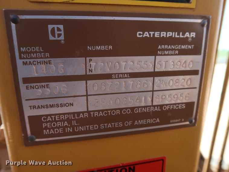 image for item DG3466 1984 Caterpillar 140G motor grader