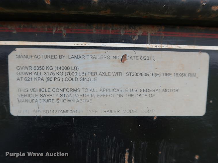 image for item DG3479 2010 Lamar dump trailer