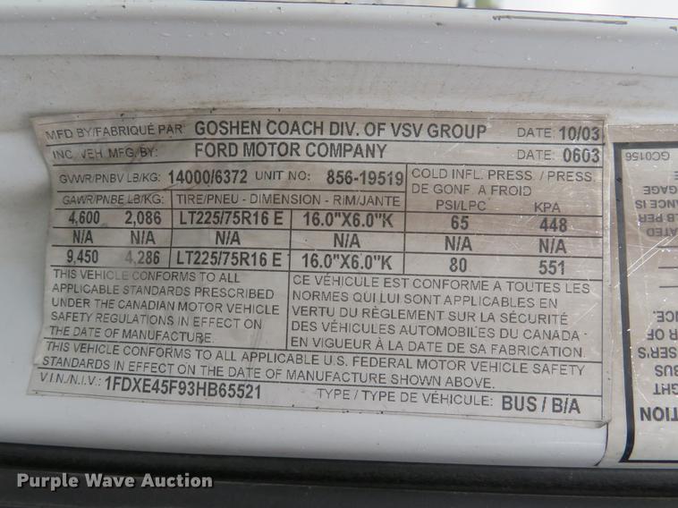 image for item DG3973 2003 Ford Econoline E450 Super Duty shuttle bus