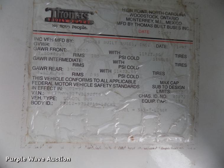 image for item DB9715 1997 Thomas Built Saf-T-Liner MVP ER school bus