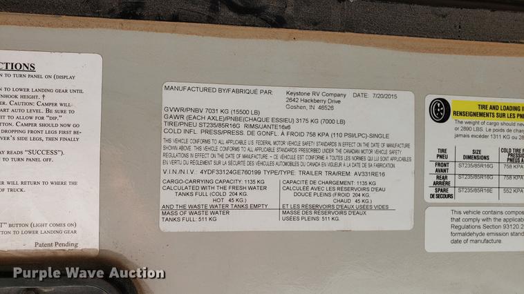 image for item DD4758 2016 Keystone Avalanche camper