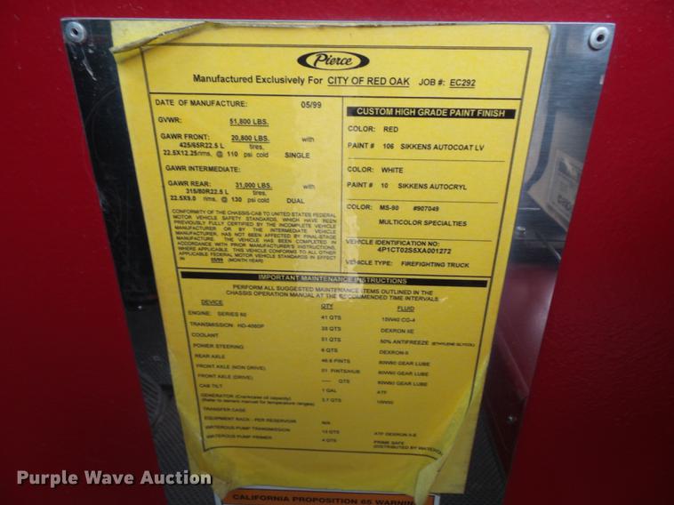 image for item DF0764 1999 Pierce aerial fire truck