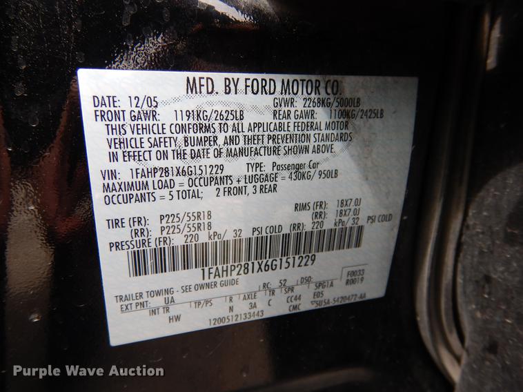 image for item DK9808 2006 Ford Five Hundred Limited