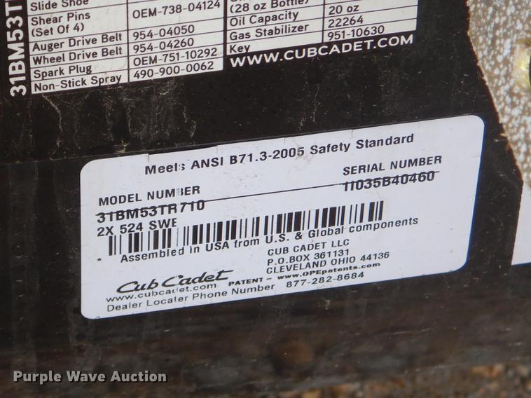 image for item ED9273 Cub Cadet 31BM53TR710 snow blower