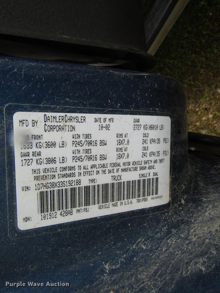 image for item EU9655 2003 Dodge Dakota Sport Quad Cab pickup truck