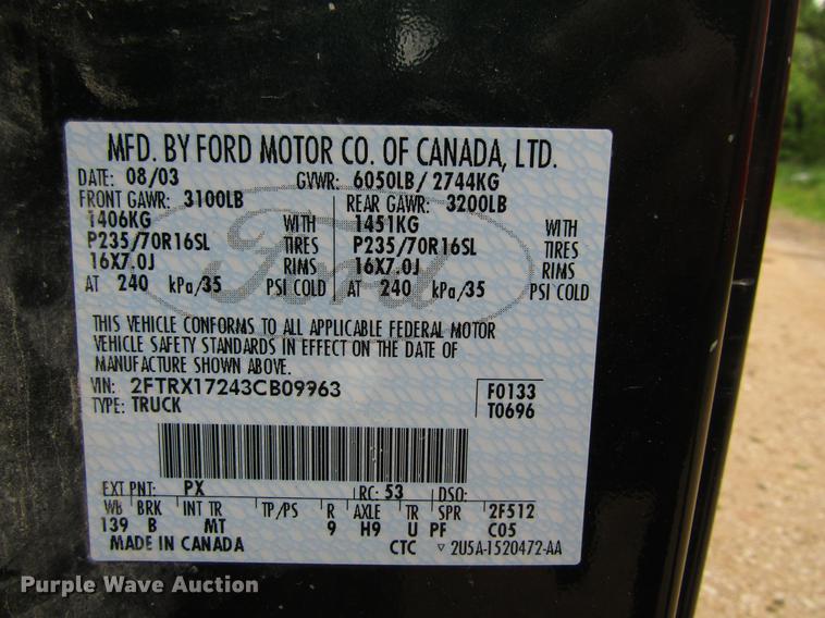 image for item EU9658 2003 Ford F150 SuperCab pickup truck