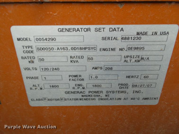 image for item DF0766 2008 Generac 0054290 generator