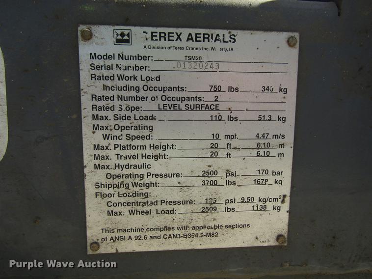 image for item EU9649 2001 Terex TSM20 scissor lift