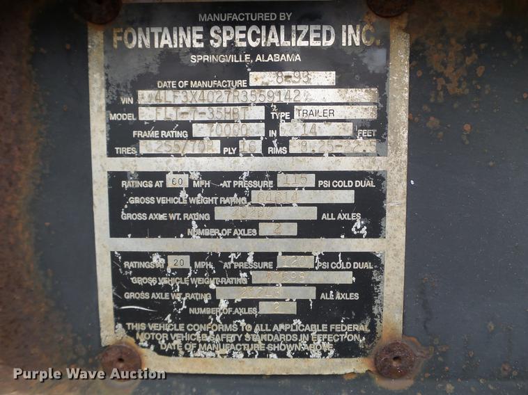image for item DC4591 1994 Fontaine FLT-7-35HBT drop deck equipment trailer