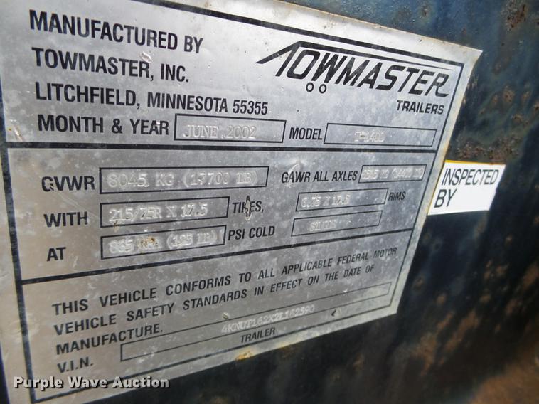 image for item DC4596 2002 Towmaster T14-DD equipment trailer