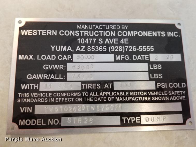 image for item DA6372 1996 Western end dump trailer