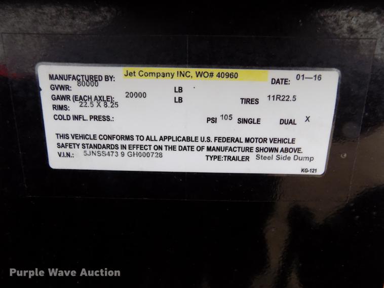 image for item DE1187 2016 Jet side dump trailer