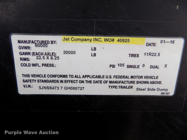 image for item DE1188 2016 Jet side dump trailer