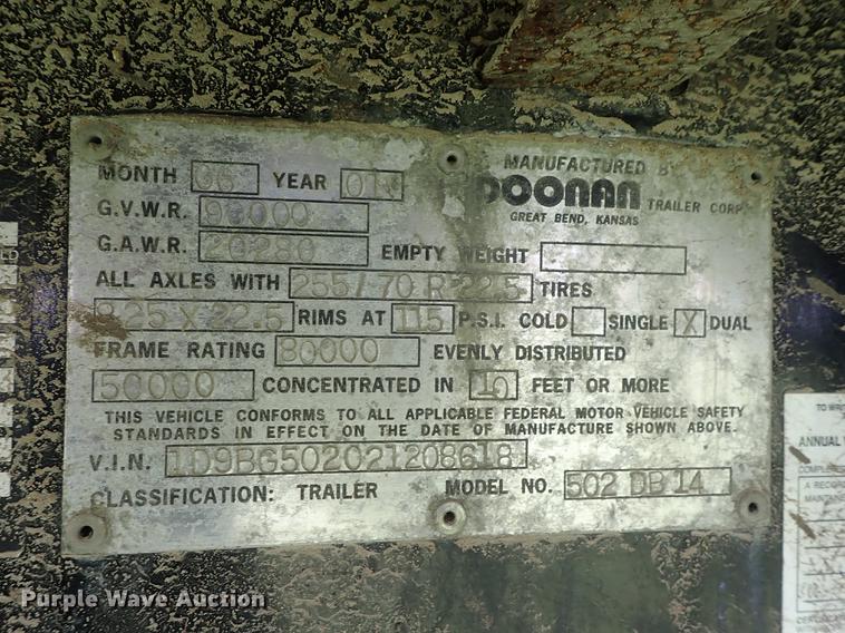 image for item DE5376 2002 Doonan 502-DB14 drop deck trailer