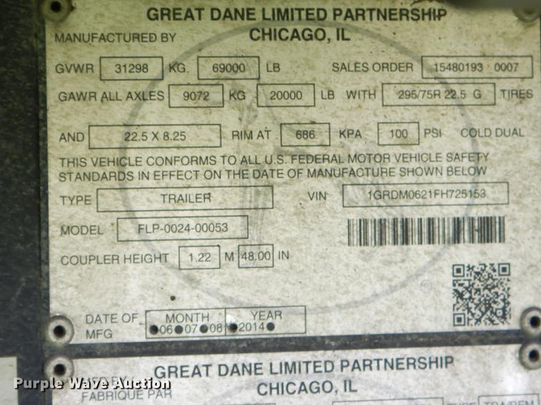 image for item ED9267 2015 Great Dane FLP002400053 flatbed trailer