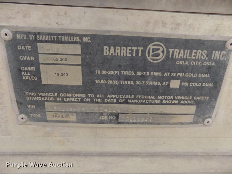 image for item FG9465 2001 Barrett livestock trailer