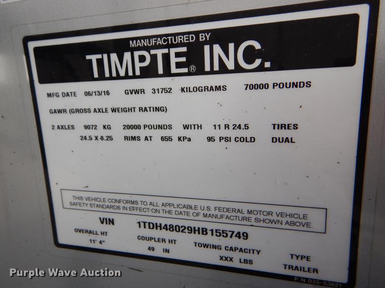 image for item FT9533 2017 Timpte Super Hopper double hopper bottom grain trailer
