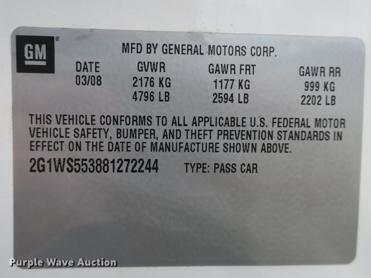 image for item DB8751 2008 Chevrolet Impala Police