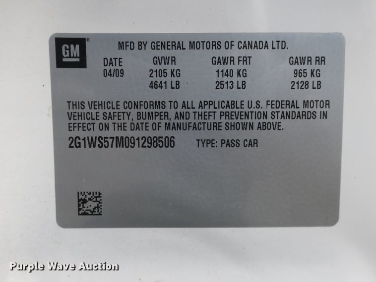 image for item DB8752 2009 Chevrolet Impala Police